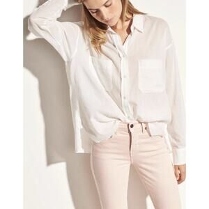 VINCE TEXTURED DOUBLE POCKET LONG SLEEVE BLOUSE